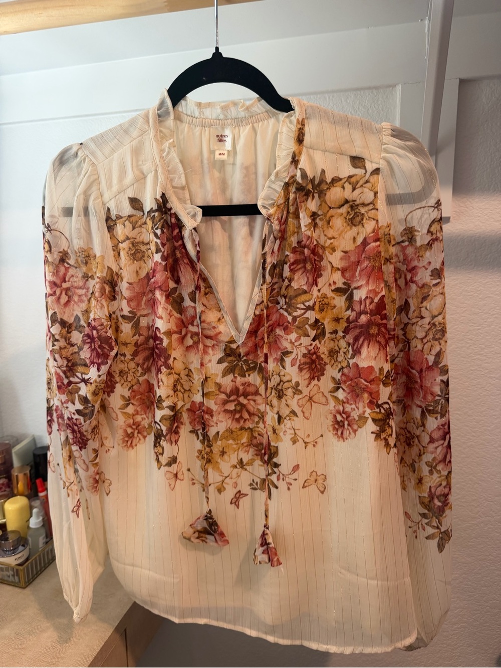 Cream Floral Split-V Neck Peasant Blouse Zimmerman styles